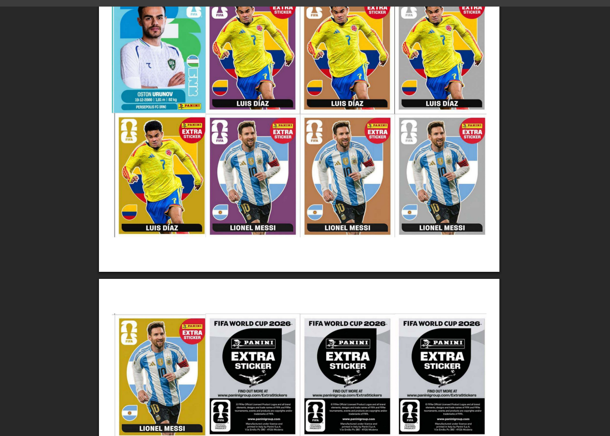 Figurinhas do Messi e Extra Stickers da Argentina